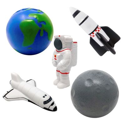 Wähle aus: Astronaut, Space Shuttle, Rakete, Erde, Mond – soft stress weich Toy