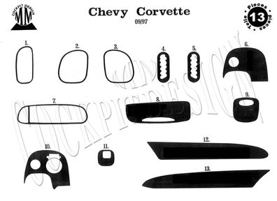 3D Cockpit Dekor für Chevrolet Corvette ab Baujahr 09/1997 13 Teile