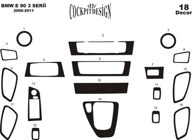 3D Cockpit Dekor für BMW 3-Serie (E90) Baujahr 2006-2011 18 Teile