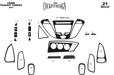 3D Cockpit Dekor für Ford Transit Custom Tourneo ab Baujahr 2014 21 Teile