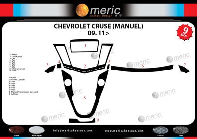 3D Cockpit Dekor für Chevrolet Cruse Manuell / Automatic ab Baujahr 01/2009 9 Teile