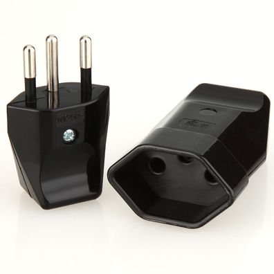 Schutzkontakt Kupplung und Stecker schwarz für die Schweiz 3-polig 10A/250V