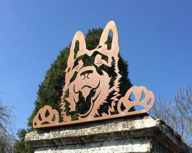 Schäferhund für Kante 27x34cm Hundekopf Hund Kantenhocker Rost Edelrost Metall