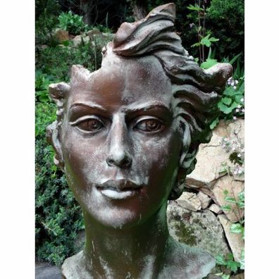 Portrait Gesicht FRAU H90cm Bronze Optik Skulptur Steinfigur Steinguss Vidroflor