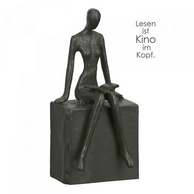 Casablanca Design Skulptur Buchstütze Readable 16cm lesende Frau Eisen brüniert