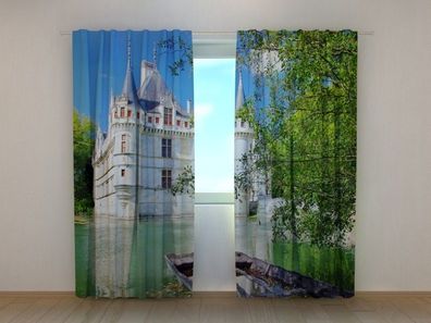 Fotogardine Schloss am Wasser Vorhang mit Motiv, Fotodruck Fotovorhang nach Maß