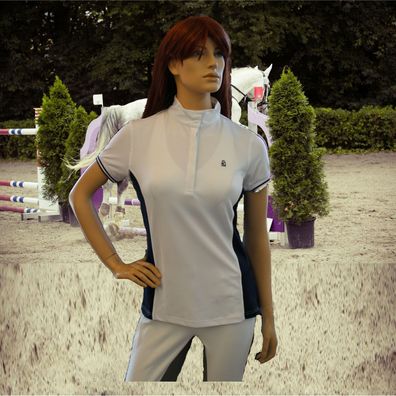 Cavallo Damen Turnier Shirt Dana, weiß-navy, Turnier Bluse, Turnierbekleidung