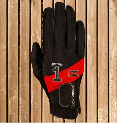 Roeckl Reithandschuh Mission 3301-260, dünne Roeckl Reit Handschuhe, schwarz/ rot