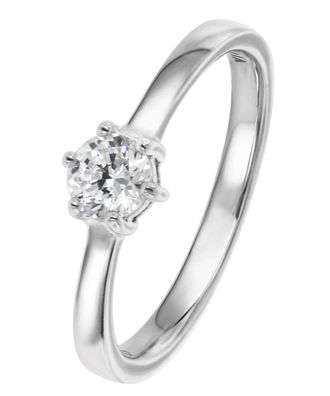 Eleganter 925 Sterling Silber Ring BEE Signiert Zirkonia Solitär Klar 1,75 cm 