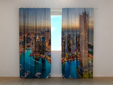 Fotogardine Dubai Wolkenkratzer , Vorhang bedruckt, Fotovorhang mit Foto, nach Maß