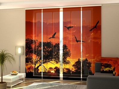 Fotogardine Vögel und Sonnenuntergang, Schiebevorhang mit Foto, auf Maß