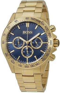 Neu Hugo Boss HB1513340 Mens Ikon Steel Gold Blue Dial Chronograph Watch