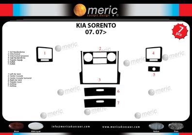 3D Cockpit Dekor für Kia Sorento ab Baujahr 07/2007 7 Teile