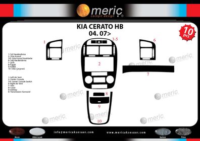 3D Cockpit Dekor für Kia Cerato Hatchback ab Baujahr 04/2007 10 Teile