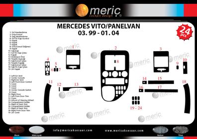 3D Cockpit Dekor für Mercedes Vito Caravan / Panelvan 03/1999-01/2004 24 Teile