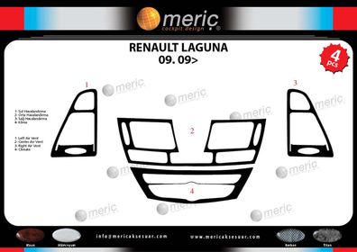 3D Cockpit Dekor für Renault Laguna ab Baujahr 09/2009 4 Teile
