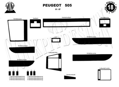 3D Cockpit Dekor für Peugeot 505 Baujahr 01/1981-12/1987 18 Teile