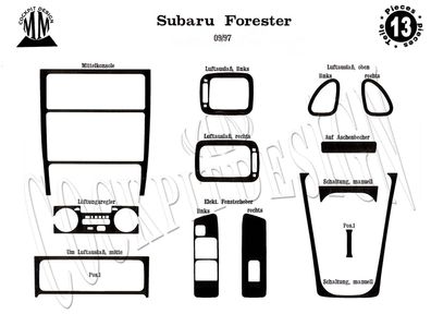 3D Cockpit Dekor für Subaru Forester Baujahr 09/1997-12/2007 13 Teile