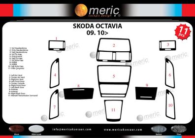 3D Cockpit Dekor für Skoda Octavia ab Baujahr 09/2009 11 Teile