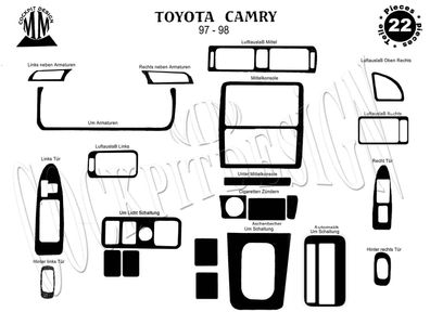 3D Cockpit Dekor für Toyota Camry Baujahr 12/1997-12/1999 22 Teile