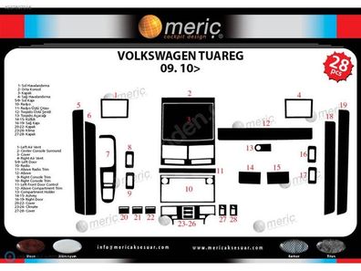 3D Cockpit Dekor für Volkswagen Tuareg ab Baujahr 09/2010 28 Teile