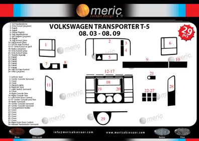 3D Cockpit Dekor für Volkswagen Transporter T5 Baujahr 08/2003-08/2009 29 Teile