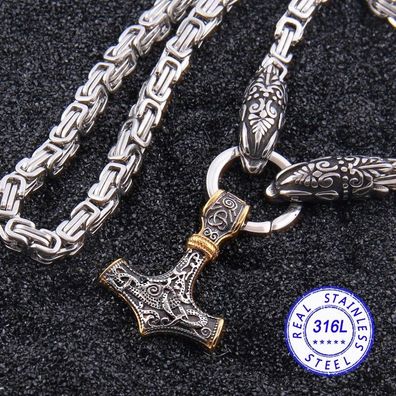 Anhänger Thors Hammer Edelstahl mit Königskette 50/60/70cm Wikinger Halskette