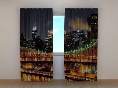 Fotogardine Manhattan bei Nacht Vorhang mit Motiv, Fotodruck Fotovorhang nach Maß