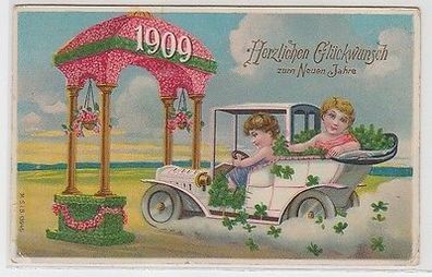 62235 Neujahrs Ak Kinder im Auto fahren durch Tor mit Jahreszahl 1909