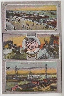 617569 Mehrbild Ak Gruß aus Kiel Seegartenbrücke, Werft usw. um 1920