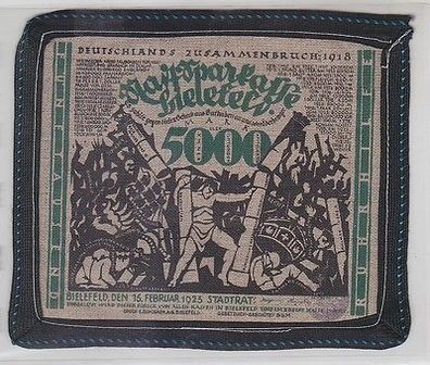 rare Stoff Banknote 5000 Mark Bielefeld 1922 grün mit schwarzer Borde bankfrisch