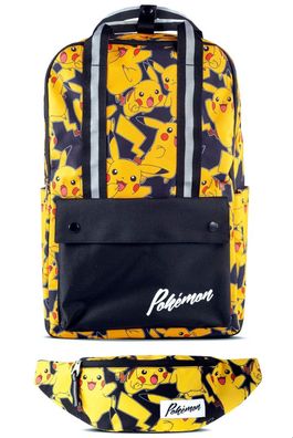 Difuzed Pokemon Rucksack - Pikachu Backpack Tasche + Gürteltasche Bauchtasche