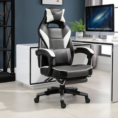 Vinsetto® Ergonomischer Bürostuhl, Gaming Stuhl, Drehstuhl, Kunstleder, Grau, Weiß