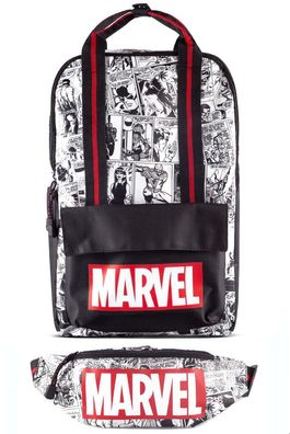 Difuzed Marvel Rucksack - Comic (schwarz/ weiß) + Gürteltasche Bauchtasche Tasche