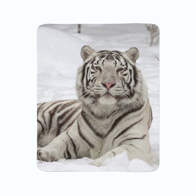 Foto-Kuscheldecke, weißer Tiger, bedruckte Wohndecke mit Motiv, Fotodruck, Fleece