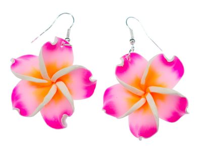 Frangipani Ohrringe Miniblings Blume Blumenohrrige Plumeria Surfing Pink Clay 40mm