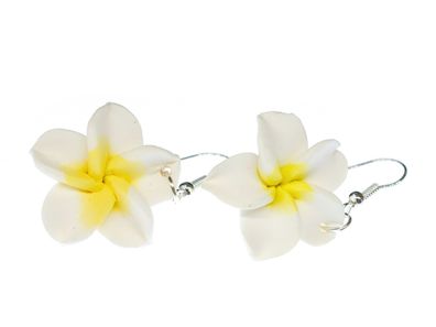 Frangipani Ohrringe Miniblings Blume Blumenohrrige Plumeria Surfing Weiß Clay