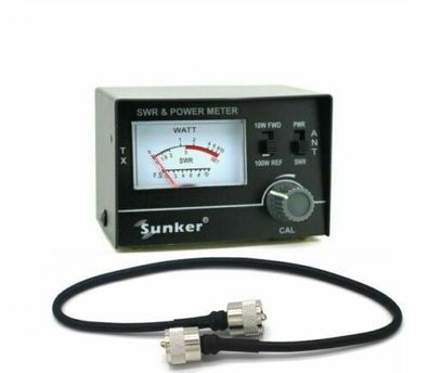 SUNKER SWR 430 SWR / WATT Meter 1,5 - 150 MHz / 0-10W / 0-100W + SWR Kabel H155