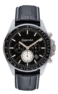 Uhr Herrenuhr Quarzuhr Chronograph Gigandet Volante G3-007 Schwarz Lederband