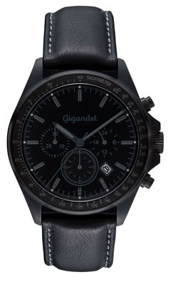 Uhr Herrenuhr Quarzuhr Chronograph Gigandet Volante G3-005 Schwarz Lederband
