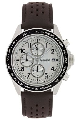 Uhr Herrenuhr Quarzuhr Chronograph Gigandet Racetrack G24-008 Silber Lederband