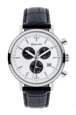 Uhr Herrenuhr Chronograph Gigandet Classico G6-002 Weiß Schwarz Lederband Datum