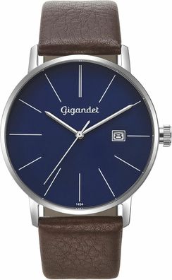 Gigandet Herrenuhr Minimalism Uhr Armbanduhr Leder Blau Braun G42-012