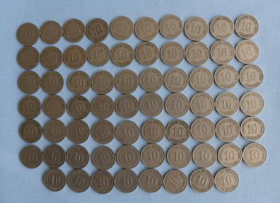 Lot 68 x 10 Pfennig Deutsches Reich Münzen 1874 1875 1876 1888 1889 1890 91 92 93 96