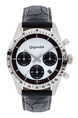 Uhr Herrenuhr Chronograph Gigandet RACE KING G5-003 Weiß Lederband Datum