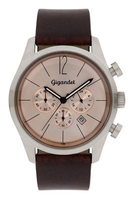 Uhr Herrenuhr Chronograph Gigandet Art Deco G13-004 Braun Kupfer Datum Lederband
