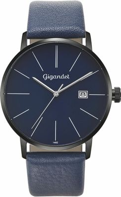 Gigandet Herrenuhr Minimalism Uhr Armbanduhr Leder Blau Schwarz G42-010