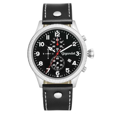 Uhr Herrenuhr Quarzuhr Chronograph Gigandet Red Baron V G34-001 Schwarz Lederband