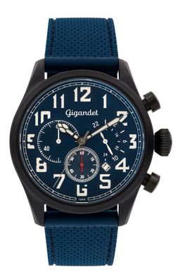 Uhr Herrenuhr Chronograph Gigandet Interceptor G4-008 Blau/ Schwarz Lederband Datum