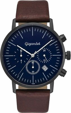 Uhr Herrenuhr Dualtime Dualzeit Gigandet Minimalism III G22-002 Blau Lederband